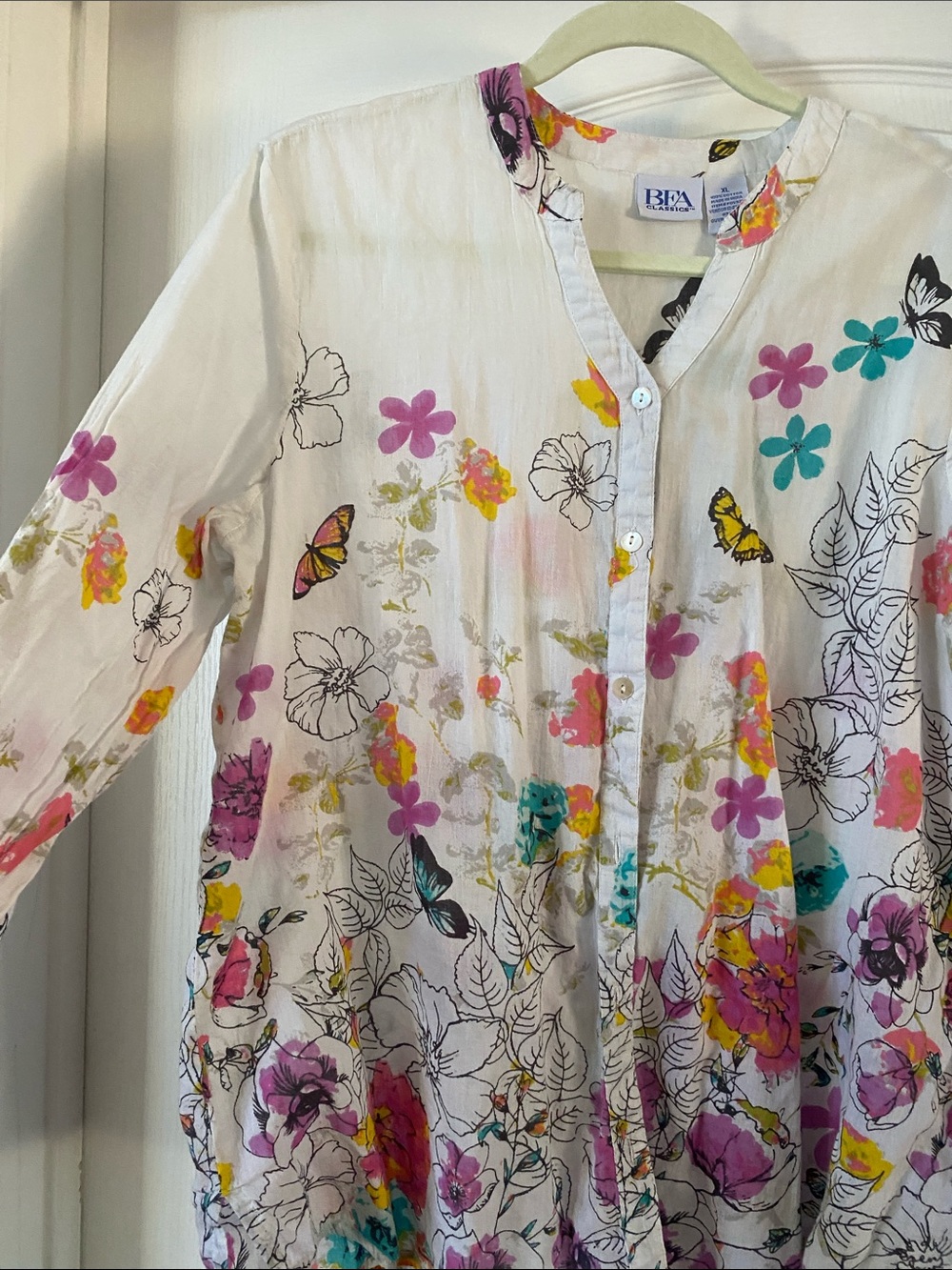 BFA Classics Floral Cotton Button-Up - White with Pink & Yellow Accents - Picture 4 of 5